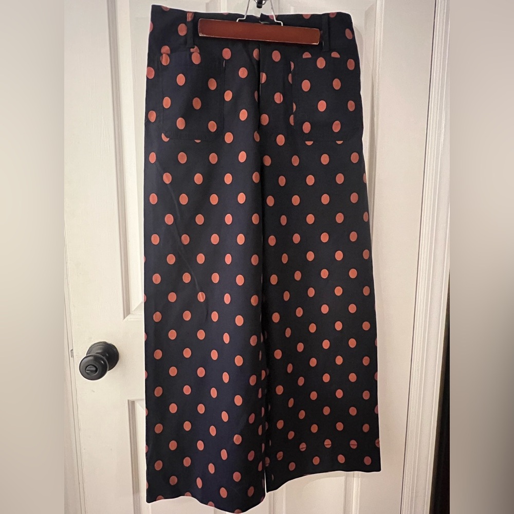 Anthropologie Colette Pants Polka Dot Navy with Orange
